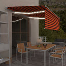 markise m. gardin + LED 4x3 m manuel betjening orange og brun