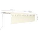 markise m. gardin+LED+vindsensor 5x3 m automatisk cremefarvet