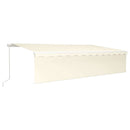 markise m. gardin + LED 6x3 m manuel betjening cremefarvet