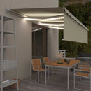 markise m. gardin + LED 6x3 m manuel betjening cremefarvet
