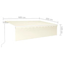 markise m. rullegardin+LED+vindsensor 6x3 m auto cremefarvet