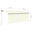 markise m. gardin+LED+vindsensor 3x2,5 m automatisk cremefarvet