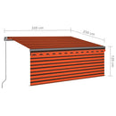 markise m. gardin 3,5x2,5 m manuel betjening orange og brun