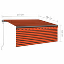 markise m. gardin 3,5x2,5 m automatisk betjening orange og brun