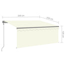 markise m. gardin+LED+vindsensor 3,5x2,5 m auto cremefarvet