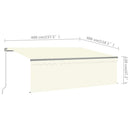 markise m. gardin + LED 4x3 m manuel betjening cremefarvet