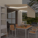 markise m. gardin + LED 4x3 m manuel betjening cremefarvet