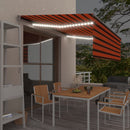 markise m. gardin + LED 4x3 m manuel betjening orange og brun