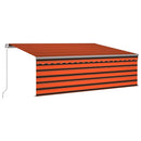 markise m. gardin + LED 4,5x3 m manuel betjening orange og brun