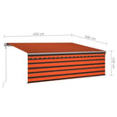 markise m. gardin+LED+vindsensor 4,5x3 m automatisk orange/brun