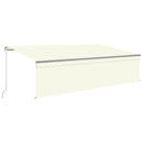markise m. gardin + LED 5x3 m manuel betjening cremefarvet