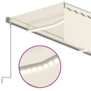 markise m. gardin + LED 5x3 m manuel betjening cremefarvet