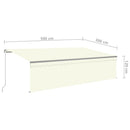 markise m. gardin + LED 5x3 m manuel betjening cremefarvet