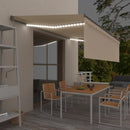 markise m. gardin + LED 5x3 m manuel betjening cremefarvet