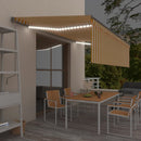 markise m. gardin + LED 5x3 m manuel betjening gul og hvid