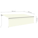markise m. gardin+LED+vindsensor 5x3 m automatisk cremefarvet