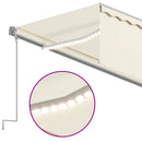 markise m. gardin + LED 6x3 m manuel betjening cremefarvet