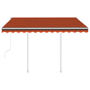 markise med stolper 3,5x2,5 m automatisk orange og brun