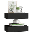 væghylder med skuffer 2 stk. 40x23,5x10 cm MDF sort