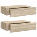 væghylder med skuffer 2 stk. 40x23,5x10 cm MDF egetræsfarvet