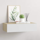 vægmonteret skuffehylde eg og hvid 40x23,5x10 cm MDF
