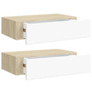 hylder med skuffe 2 stk. 40x23,5x10 cm MDF egetræsfarve og hvid