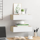 hylder med skuffe 2 stk. 40x23,5x10 cm MDF egetræsfarve og hvid