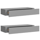 væghylder med skuffer 2 stk. 60x23,5x10 cm MDF grå