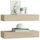 væghylder med skuffer 2 stk. 60x23,5x10 cm MDF egetræsfarvet