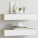 væghylder med skuffer 2 stk. eg og hvid 60x23,5x10 cm MDF