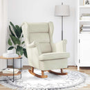 gyngestol med ryglæn cremefarvet fløjl og massivt træ