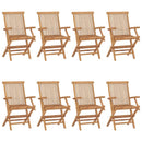 havestole med beige hynder 8 stk. massivt teaktræ