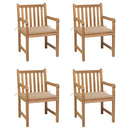 havestole 4 stk. med beige hynder massivt teaktræ
