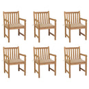 havestole 6 stk. med beige hynder massivt teaktræ