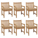 havestole 6 stk. med beige hynder massivt teaktræ