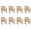 havestole 8 stk. med beige hynder massivt teaktræ