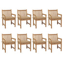 havestole 8 stk. med beige hynder massivt teaktræ