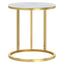 sidebord 45 cm hærdet glas guldfarvet og hvid marmoreffekt