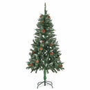 juletræ med sne + lys + julekugler og grankogler 150 cm