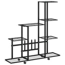 blomsterstativ med hjul 94,5x25x92,5 cm metal sort