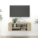 væghængt tv-bord 102x35x35 cm konstrueret træ sonoma-eg