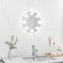 vægspejl uden ramme med LED-lys rundt glas