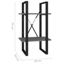 bogreol med 2 hylder 40x30x70 cm konstrueret træ grå