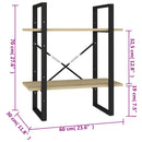 bogreol med 2 hylder 60x30x70 cm konstrueret træ sonoma-eg