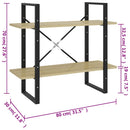 bogreol med 2 hylder 80x30x70 cm konstrueret træ sonoma-eg