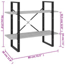 bogreol med 2 hylder 80x30x70 cm konstrueret træ betongrå