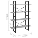 bogreol med 4 hylder 100x30x140 cm konstrueret træ betongrå