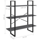 bogreol med 3 hylder 100x30x105 cm massivt fyrretræ grå