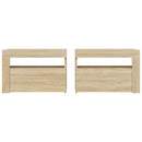 sengeborde med LED-lys 2 stk. 60x35x40 cm sonoma-eg