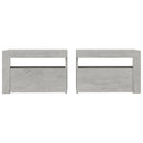 sengeborde med LED-lys 2 stk. 60x35x40 cm betongrå